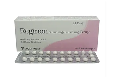 Estradiol + gestoden içeren tablet: REGINON 20 MCG /75 MCG KAPLI TABLET (21 KAPLI TABLET) ambalajı. Üretici: KOÇAK FARMA İLAÇ VE KİMYA SANAYİ A.Ş.
