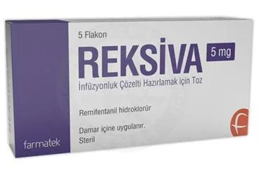 REKSIVA 5 MG INFUZYONLUK COZELTI HAZIRLAMAK ICIN TOZ kutu fotoğrafı. Remifentanil içeren çözelti. Üretici: FARMA-TEK İLAÇ SANAYİ VE TİCARET A.Ş.