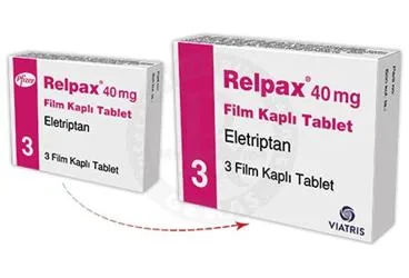 RELPAX 40 MG 3 FİLM TABLET ürün ambalajı. Eletriptan içeren film kaplı tablet. Üretici: VİATRİS İLAÇLARI LİMİTED ŞİRKETİ.