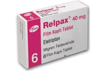 Eletriptan içeren film kaplı tablet: RELPAX 40 MG 6 FİLM TABLET kutu fotoğrafı. Üretici: VİATRİS İLAÇLARI LİMİTED ŞİRKETİ.