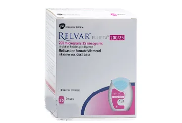 Vilanterol ve flutikazon içeren inhalasyon aerosolü: RELVAR ELLIPTA 200/25 MCG KULLANIMA HAZIR INHALASYON TOZU 30 DOZ ambalajı. Üretici: GLAXOSMİTHKLİNE İLAÇLARI SAN. VE TİC. A.Ş.