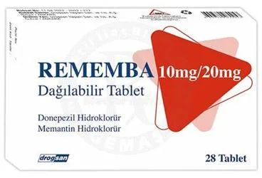 Memantin + donepezil içeren tablet: REMEMBA 10 MG/20 MG DAGILABILIR TABLET (28 TABLET) kutusu. Üretici: DROGSAN İLAÇLARI SAN. VE TİC. A.Ş.
