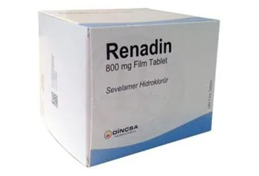 RENADIN 800 MG FILM TABLET (180 FILM TABLET) ürün ambalajı, film kaplı tablet formunda sevelamer hidroklorür içerir. Üretici: DİNÇTAŞ İLAÇ SANAYİ VE TİCARET ANONİM ŞİRKETİ.