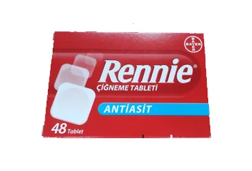 RENNIE 680 MG 48 ÇİĞNEME TABLETİ ambalajı, çiğneme tableti formunda antiasit kombinasyonlar içerir. Üretici: BAYER TÜRK KİMYA SAN. LTD. ŞTİ.