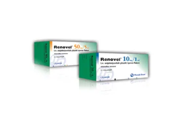 Vinorelbin içeren flakon: RENOVEL 50 MG/5 ML ENJ. COZ. ICEREN FLAKON ürün ambalajı. Üretici: GENSENTA İLAÇ SANAYİ VE TİCARET ANONİM ŞİRKETİ.