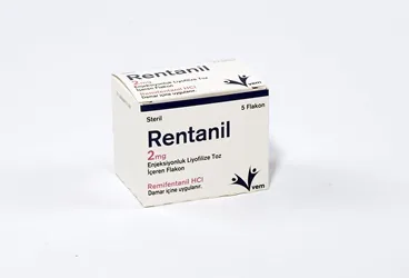 RENTANIL 2 MG ENJEKSIYONLUK LIYOFILIZE TOZ ICEREN FLAKON kutu fotoğrafı, flakon formunda remifentanil içerir. Üretici: VEM İLAÇ SAN. VE TİC. ANONİM ŞİRKETİ.