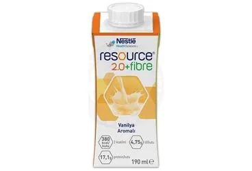 RESOURCE 2.0 FIBRE VANILYA AROMALI 190 ML ürün ambalajı. Etkin maddesi beslenme solusyonu. Üretici: NESTLE TÜRKİYE GIDA SANAYİ ANONİM ŞİRKETİ.