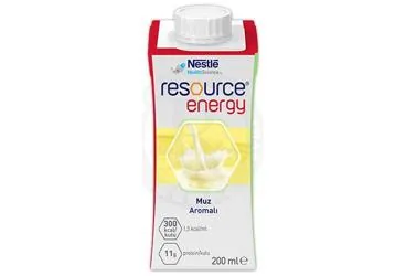 RESOURCE ENERGY MUZ 200 ML ambalajı. Etkin maddesi beslenme solusyonu. Üretici: NESTLE TÜRKİYE GIDA SANAYİ ANONİM ŞİRKETİ.
