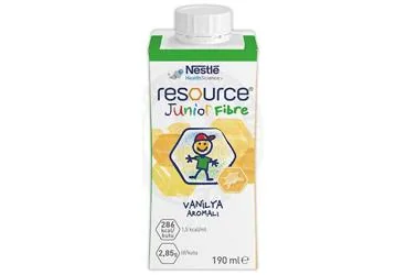RESOURCE JUNIOR FIBRE VANILYA AROMALI 190 ML ambalajı. Etkin maddesi enteral beslenme. Üretici: NESTLE TÜRKİYE GIDA SANAYİ ANONİM ŞİRKETİ.