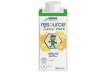 Beslenme solusyonu içeren RESOURCE JUNIOR FIBRE VANILYA AROMALI 200 ML kutu fotoğrafı. Üretici: NESTLE TÜRKİYE GIDA SANAYİ ANONİM ŞİRKETİ.