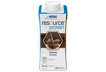RESOURCE PROTEIN CIKOLATALI 200 ML ürün ambalajı. Etkin maddesi beslenme solusyonu. Üretici: NESTLE TÜRKİYE GIDA SANAYİ ANONİM ŞİRKETİ.