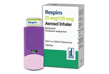 RESPIRO 25 MCG/125 MCG INHALASYON ICIN SUSPANSIYON ICEREN AEROSOL (120 DOZ) (salmeterol + flutikazon) ambalajı, inhalasyon aerosolü. Üretici: DEVA HOLDİNG ANONİM ŞİRKETİ.