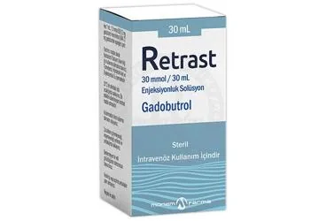 RETRAST 30 MMOL/ 30 ML ENJEKSIYONLUK COZELTI kutusu. Gadobutrol içeren çözelti. Üretici: MONEMFARMA İLAÇ SAN. VE TİC. A.Ş.