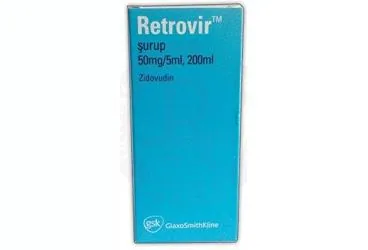 RETROVIR 50 MG/5 ML 200 ML SURUP (zidovudin) ürün ambalajı, şurup. Üretici: GLAXOSMİTHKLİNE İLAÇLARI SAN. VE TİC. A.Ş.