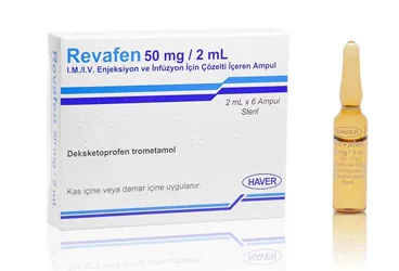 REVAFEN 50 MG/ 2 ML IM7IV ENJEKSIYONVE INFUZYON ICIN COZELTI ICEREN 6 AMPUL (deksketoprofen) ürün ambalajı, çözelti. Üretici: HAVER FARMA İLAÇ ANONİM ŞİRKETİ.