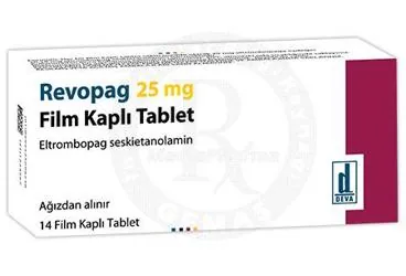 Eltrombopag içeren film kaplı tablet: REVOPAG 25 MG 14 FILM KAPLI TABLET kutu fotoğrafı. Üretici: DEVA HOLDİNG ANONİM ŞİRKETİ.
