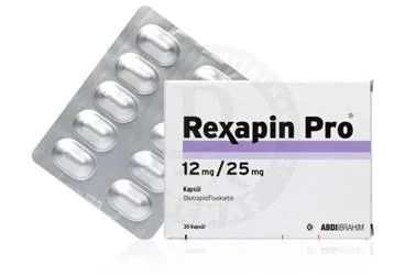 REXAPIN PRO 12 MG / 25 MG KAPSUL (30 KAPSUL) kutu fotoğrafı. Olanzapin + fluoksetin içeren kapsül. Üretici: ABDİ İBRAHİM İLAÇ SANAYİ VE TİCARET A.Ş.