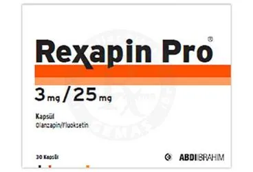 REXAPIN PRO 3 MG / 25 MG KAPSUL (30 KAPSUL) (olanzapin + fluoksetin) kutu fotoğrafı, kapsül. Üretici: ABDİ İBRAHİM İLAÇ SANAYİ VE TİCARET A.Ş.