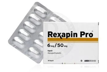 REXAPIN PRO 6 MG/50 MG KAPSUL (30 KAPSUL) kutu fotoğrafı. Olanzapin + fluoksetin içeren kapsül. Üretici: ABDİ İBRAHİM İLAÇ SANAYİ VE TİCARET A.Ş.