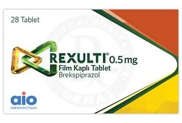 REXULTI 0,5 MG FILM KAPLI TABLET (28 ADET) (brekspiprazol) ürün ambalajı, film kaplı tablet. Üretici: ABDİ İBRAHİM OTSUKA İLAÇ SAN. VE TİC. A.Ş.