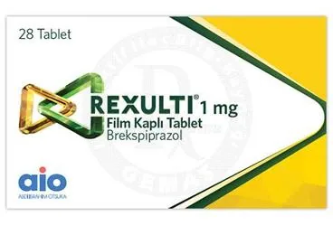 REXULTI 1 MG FILM KAPLI TABLET (28 ADET) kutu fotoğrafı. Brekspiprazol içeren film kaplı tablet. Üretici: ABDİ İBRAHİM OTSUKA İLAÇ SAN. VE TİC. A.Ş.