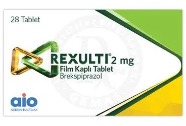 REXULTI 2 MG FILM KAPLI TABLET (28 ADET) (brekspiprazol) ambalajı, film kaplı tablet. Üretici: ABDİ İBRAHİM OTSUKA İLAÇ SAN. VE TİC. A.Ş.