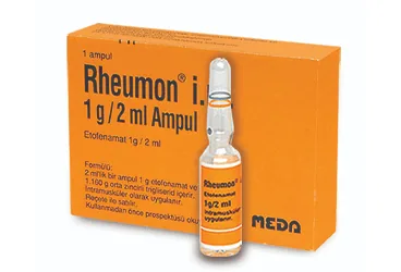 RHEUMON IM 1G/2 ML ENJEKSIYONLUK COZELTI ICEREN AMPUL ambalajı, çözelti formunda etofenamat içerir. Üretici: VİATRİS İLAÇLARI LİMİTED ŞİRKETİ.