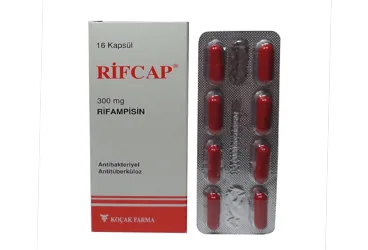 RIFCAP 300 MG 16 KAPSÜL ürün ambalajı, kapsül formunda rifampisin içerir. Üretici: KOÇAK FARMA İLAÇ VE KİMYA SANAYİ A.Ş.