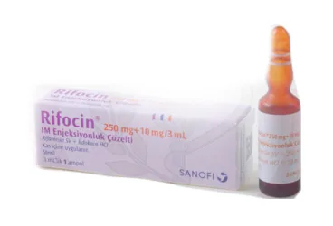 RIFOCIN 250 MG /3 ML 1 AMPUL kutusu. Rifamisin içeren ampul. Üretici: SANOFİ SAĞLIK ÜRÜNLERİ LTD. ŞTİ.