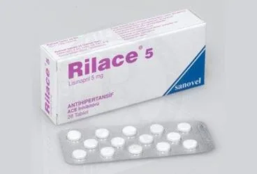 Lisinopril içeren tablet: RILACE 5 MG 28 TABLET kutusu. Üretici: SANOVEL İLAÇ SANAYİ VE TİCARET ANONİM ŞİRKETİ.