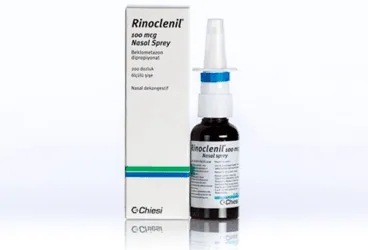 RINOCLENIL 100 MCG NASAL SPREY, SUSPANSIYON ( 200 DOZ) (beklometazon dipropiyonat -nazal) ürün ambalajı, nazal sprey. Üretici: CHİESİ İLAÇ TİC. A.Ş.