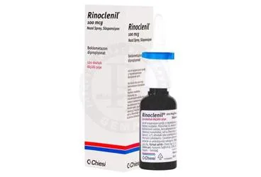 RINOCLENIL 100 MCG NAZAL SPREY, SUSPANSIYON (120 DOZ) (beklometazon dipropiyonat -nazal) ürün ambalajı, nazal sprey. Üretici: CHİESİ İLAÇ TİC. A.Ş.