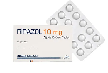 RIPAZOL 10 MG 28 AGIZDA DAGILAN TABLET kutu fotoğrafı, tablet formunda aripiprazol içerir. Üretici: GENVEON İLAÇ SANAYİ VE TİCARET ANONİM ŞİRKETİ.