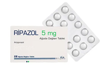 RIPAZOL 5 MG AGIZDA DAGILAN 28 TABLET kutu fotoğrafı, tablet formunda aripiprazol içerir. Üretici: GENVEON İLAÇ SANAYİ VE TİCARET ANONİM ŞİRKETİ.