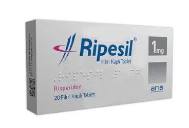 RIPESIL 1 MG FİLM KAPLI TABLET (risperidon) ürün ambalajı, film kaplı tablet. Üretici: ALİ RAİF İLAÇ SANAYİ A.Ş.