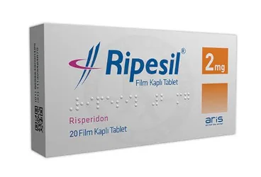 RIPESIL 2 MG FİLM KAPLI TABLET kutu fotoğrafı. Risperidon içeren film kaplı tablet. Üretici: ALİ RAİF İLAÇ SANAYİ A.Ş.