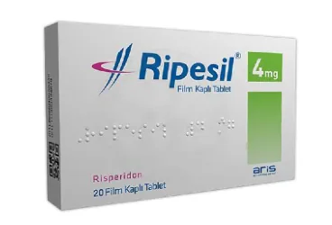 RIPESIL 4 MG FİLM KAPLI TABLET (risperidon) kutusu, film kaplı tablet. Üretici: ALİ RAİF İLAÇ SANAYİ A.Ş.
