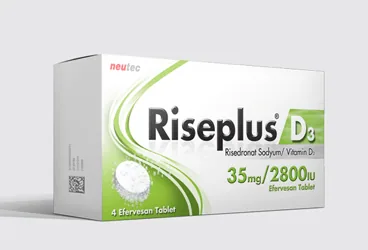 RISEPLUS D3 35 MG/2800 IU 4 EFERVESAN TABLET kutusu, efervesan tablet formunda risedronat + vitamin d3 içerir. Üretici: NEUTEC İLAÇ SANAYİ TİCARET ANONİM ŞİRKETİ.