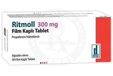 Propafenon hcl içeren film kaplı tablet: RITMOLL 300 MG FILM KAPLI TABLET (30 TABLET) ürün ambalajı. Üretici: DEVA HOLDİNG ANONİM ŞİRKETİ.