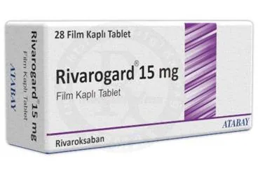 RIVAROGARD 15 MG FILM KAPLI TABLET (28 TABLET) ürün ambalajı. Rivaroksaban içeren film kaplı tablet. Üretici: ATABAY KİMYA SANAYİ VE TİC. A.Ş.