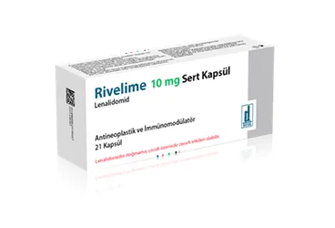 Lenalidomid içeren kapsül: RIVELIME 10 MG 21 SERT KAPSUL ürün ambalajı. Üretici: DEVA HOLDİNG ANONİM ŞİRKETİ.