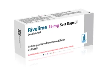 RIVELIME 15 MG 21 SERT KAPSUL ambalajı, kapsül formunda lenalidomid içerir. Üretici: DEVA HOLDİNG ANONİM ŞİRKETİ.