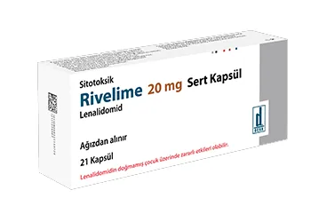 RIVELIME 20 MG SERT KAPSUL (21 KAPSUL) (lenalidomid) ürün ambalajı, kapsül. Üretici: DEVA HOLDİNG ANONİM ŞİRKETİ.