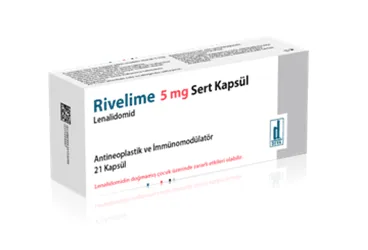 RIVELIME 5 MG 21 SERT KAPSUL (lenalidomid) ürün ambalajı, kapsül. Üretici: DEVA HOLDİNG ANONİM ŞİRKETİ.