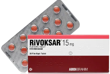 RİVOKSAR 15 MG FİLM KAPLI TABLET (28 TABLET) (rivaroksaban) ürün ambalajı, film kaplı tablet. Üretici: ABDİ İBRAHİM İLAÇ SANAYİ VE TİCARET A.Ş.