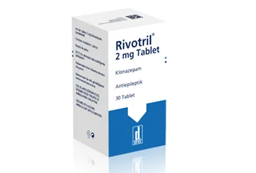 RIVOTRIL 2 MG 30 TABLET (klonazepam) ürün ambalajı, tablet. Üretici: DEVA HOLDİNG ANONİM ŞİRKETİ.