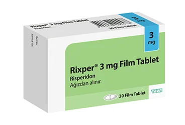 RIXPER 3 MG 30 FILM KAPLI TABLET (risperidon) kutu fotoğrafı, film kaplı tablet. Üretici: TEVA İLAÇLARI SANAYİ VE TİCARET A.Ş.