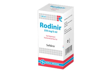 RODINIR 250 MG/5 ML ORAL SUSPANSIYON HAZIRLAMAK ICIN KURU TOZ, 100 ML (sefdinir) ürün ambalajı, oral süspansiyon. Üretici: WORLD MEDICINE İLAÇ SAN. VE TİC. A.Ş.