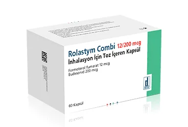 Formoterol + budesonid içeren inhalasyon aerosolü: ROLASTYM COMBI 12/200 MCG INHALASYON ICIN TOZ ICEREN 60 KAPSUL kutu fotoğrafı. Üretici: DEVA HOLDİNG ANONİM ŞİRKETİ.