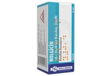 ROLGICIN %0,4 STERIL GOZ DAMLASI, COZELTI ürün ambalajı. Ketorolak -oftalmik içeren göz damlası. Üretici: WORLD MEDICINE İLAÇ SAN. VE TİC. A.Ş.